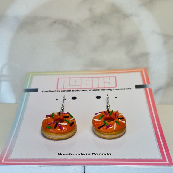 Halloween Orange Sprinkled Donut - Handmade Earrings - Picture 5 of 7